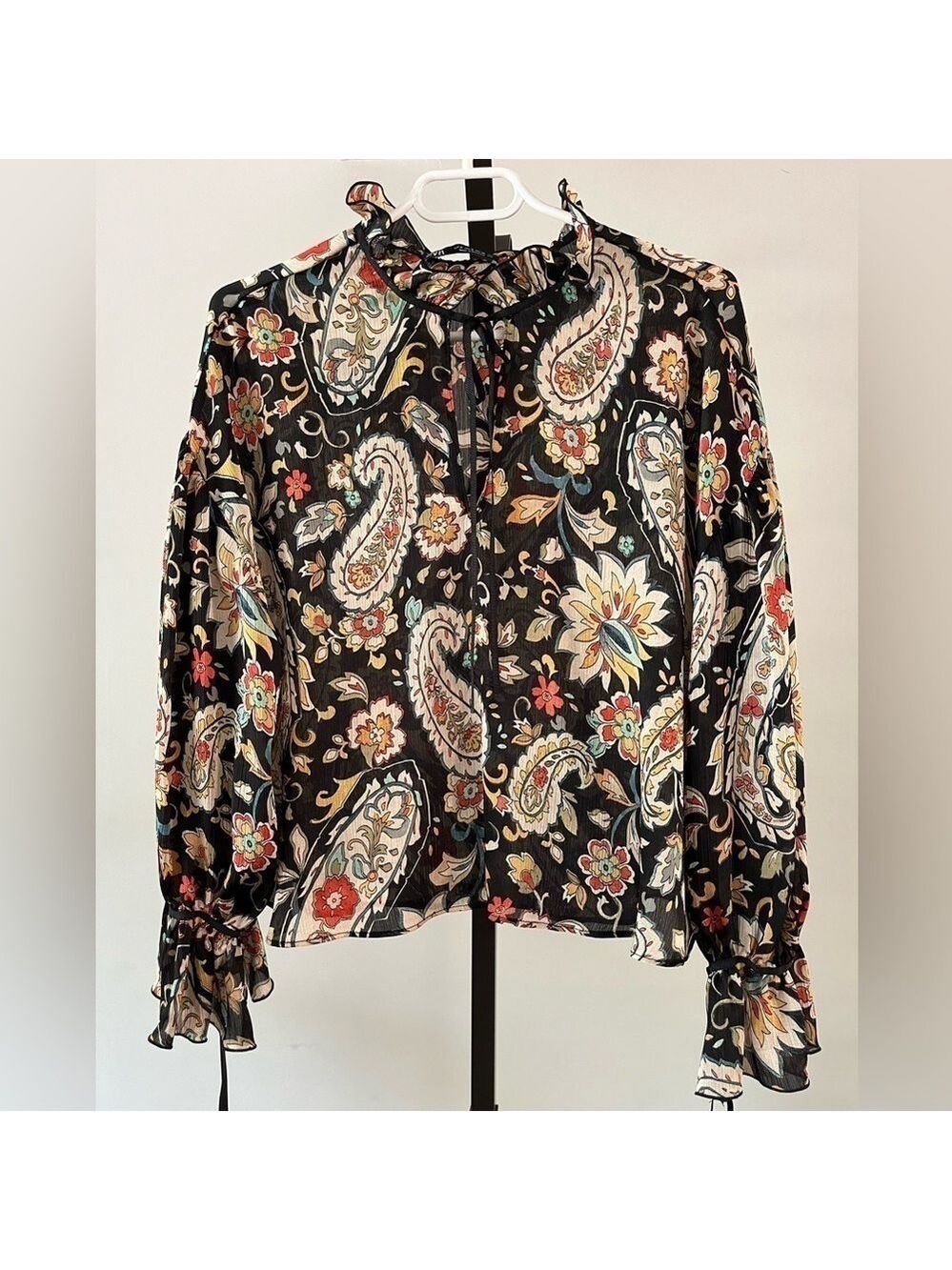 Zara Black Paisley Print Blouse, Size Medium.
